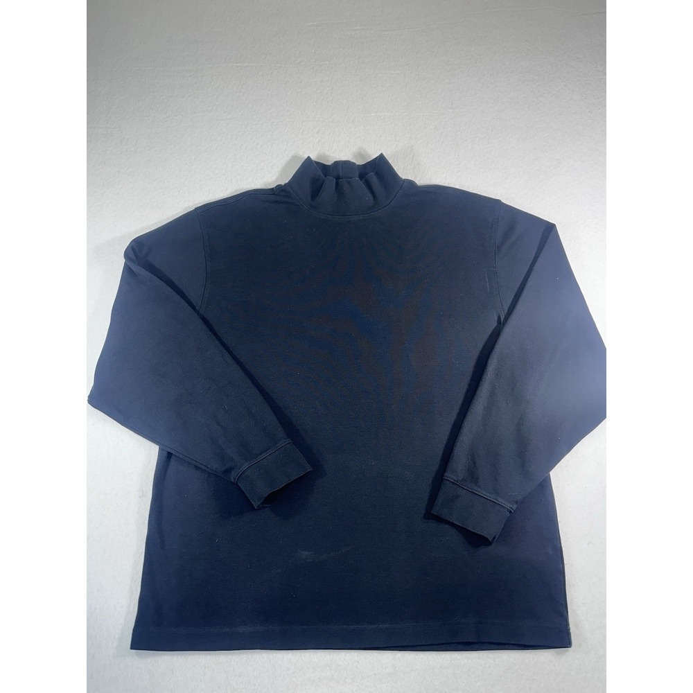 L.L. Bean Shirt Mens Large Black Mock Neck Long Sleeve Cotton Interlock Tee L
